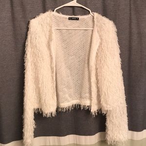 White shaggy crop jacket